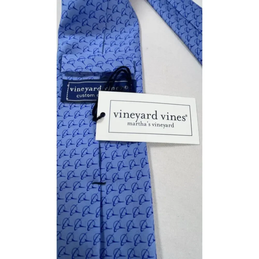 Vineyard Vines Boeing Promo Silk Whale Pattern Necktie Light Blue Dark Blue